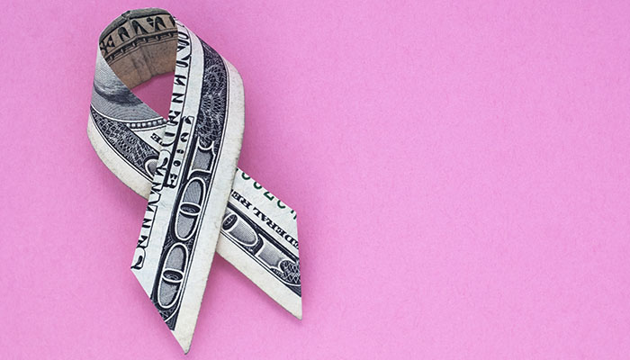 Breast Cancer Awareness Ribbon Made of Money