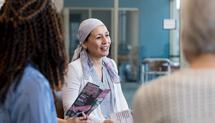 Cancer patient discussing fears with her support group