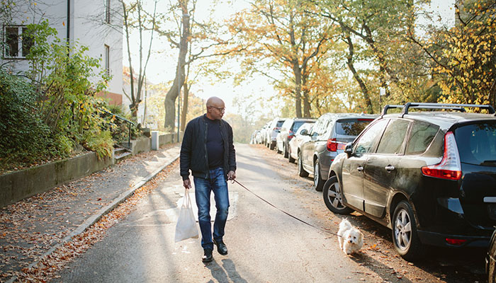 Cancer survivor walks his dog