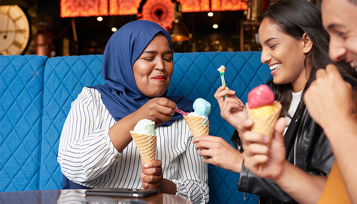 Family enjoys ice cream together