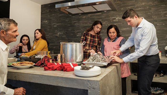 Family prepares holiday meal