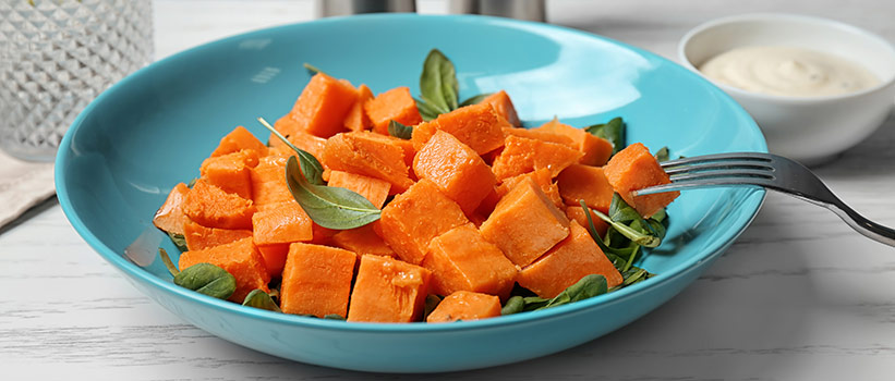 dish of cooked sweet potatoes