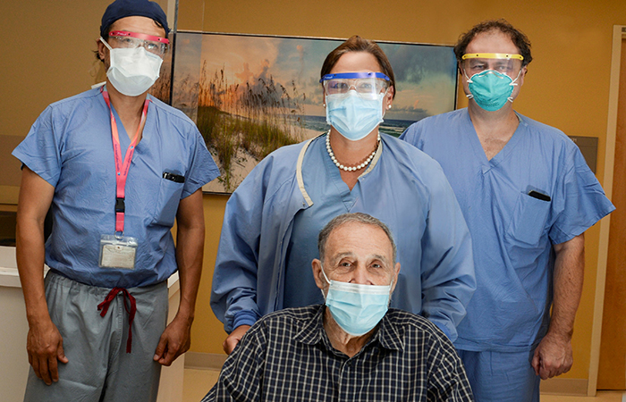 BIDMC patient Tom Marchese with the Structural Heart Center Surgery team. BIDMC patient Tom Marchese with the Structural Heart Center Surgery team.