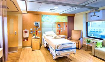 A newly redesigned patient room on the cardiac surgery recovery floor at BIDMC.