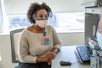 A BIDMC OB/GYN provides virtual care. A BIDMC OB/GYN provides virtual care.