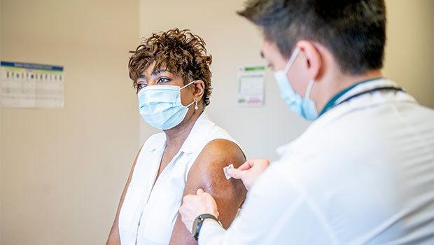 Woman getting a flu shot