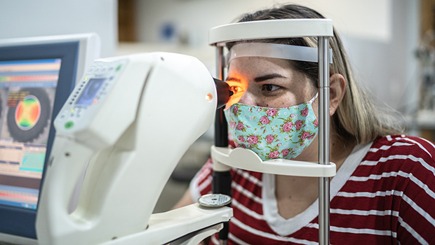 Woman receiving an eye test