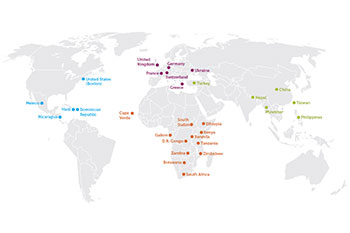 Map of BIDMC's Global Health activity around the world