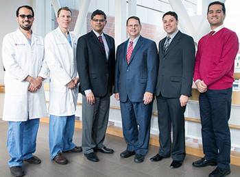 From left: Clinical fellow Dr. Alturki and former clinical fellow Dr. Griessenauer, Drs. Thomas and Ogilvy, and research fellow Dr. Ascanio and former research fellow Dr. Motiei-Langroudi. BIDMC Faculty Fellows