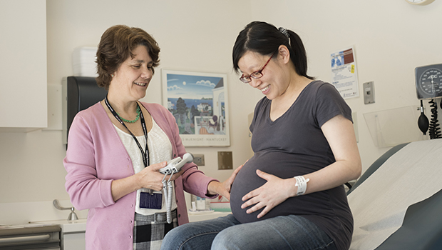 Pregnant patient receiving care from BIDMC OBGYN physician.