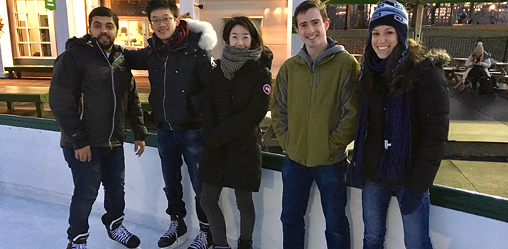 Slack Lab team members on ice rink